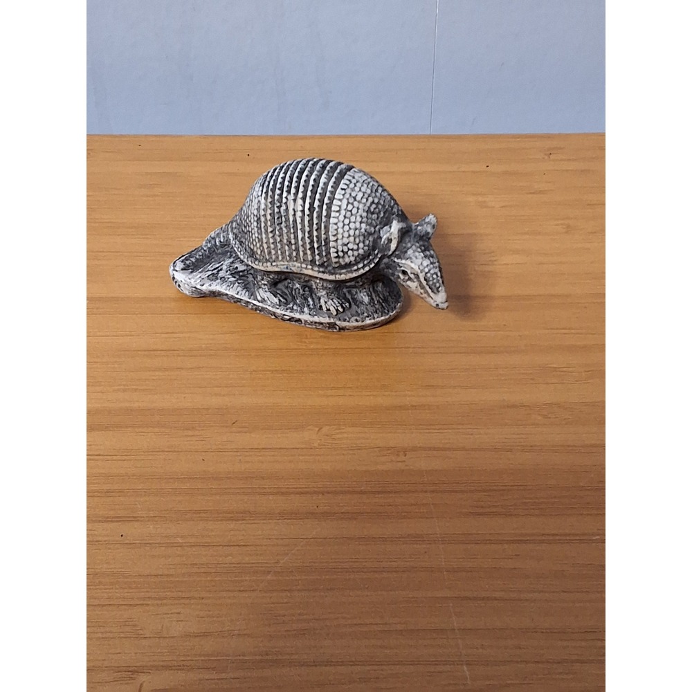 Vintage Armadillo Figurine Small Resin Animal Sculpture Black White Decor